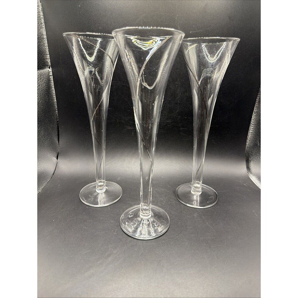 Hollow Stem Fluted Champagne Confetti By Colony 9 7/8โ Silver wedding toast (3)